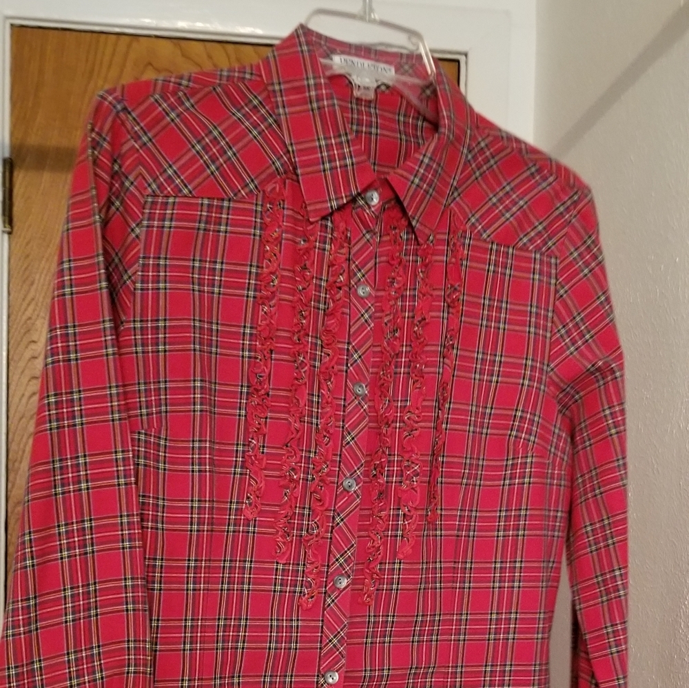 Pendleton Red Plaid Ruffled Blouse